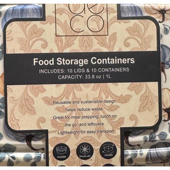 Harvest Deco Food Storage Containers 20 Pc 33.8 oz. 1 L. Fall Pumpkin Leaves - Picture 2 of 7